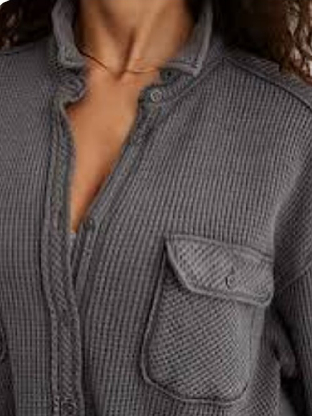 Aerie Lumber Jane Waffle Knit Button Front Shirt Medium Charcoal Gray Shacket